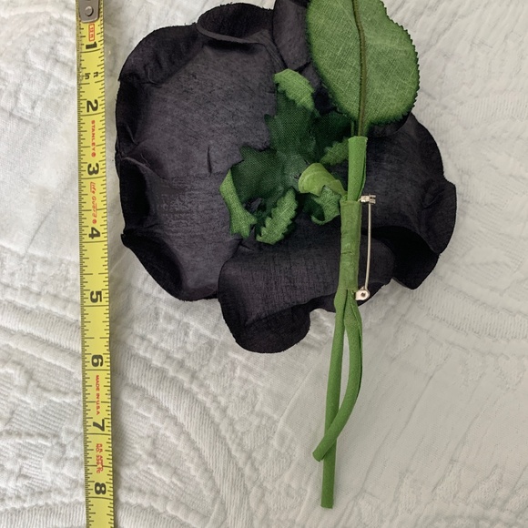 Bonwit Teller - Vintage 1980s Fabric Floral Brooch - Black - Picture 5 of 6
